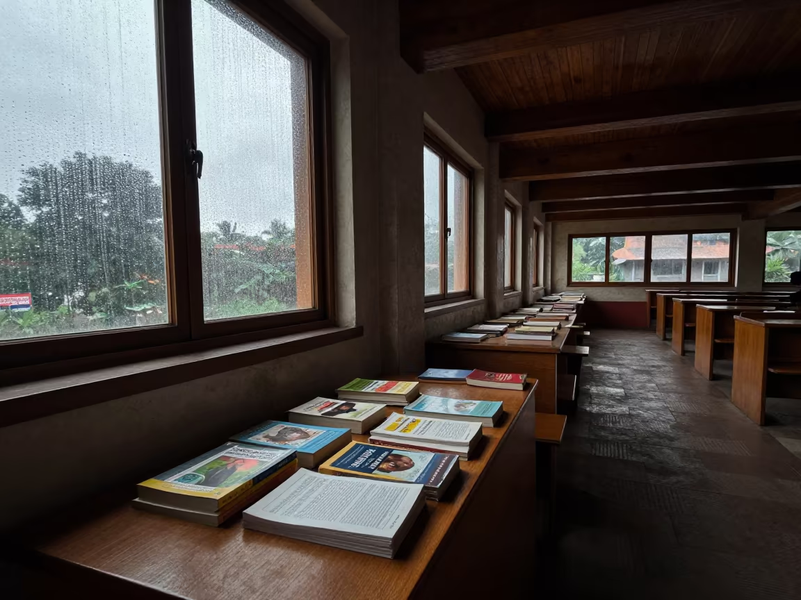 Monsoon Dawn Library Seat Hyderabad in in a lecture hall before the crowd arrives in Hyderabad