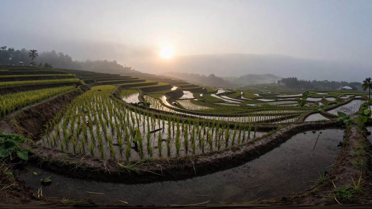 Monsoon Dawn on Terraced Rice Paddies in among terraced rice paddies in Chow Kit, Kuala Lumpur