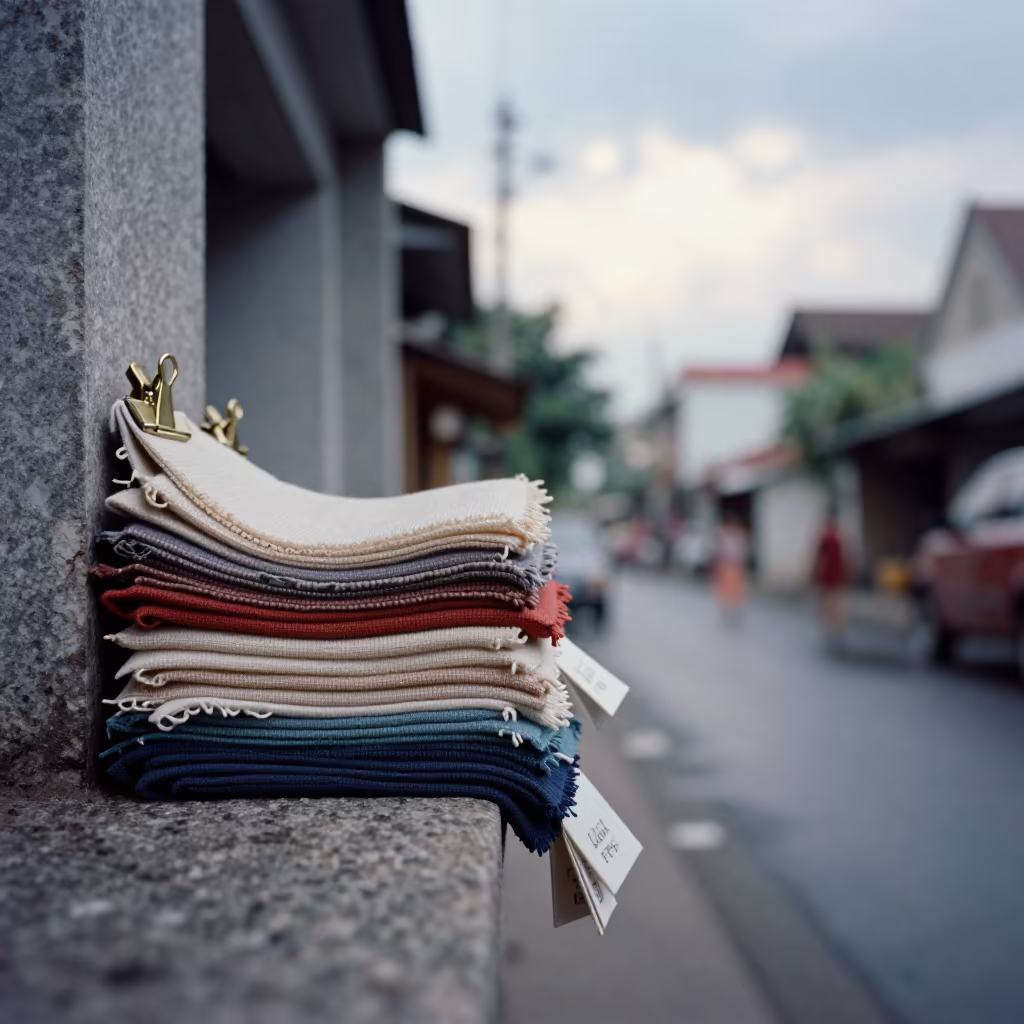 Monsoon Dawn Textiles in Yangon Stone Lane in in a stone lane between old facades near Chinatown, Yangon