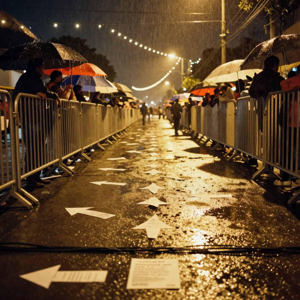 Monsoon debris on Sucre protest route midnight in along barricaded protest routes in Sucre