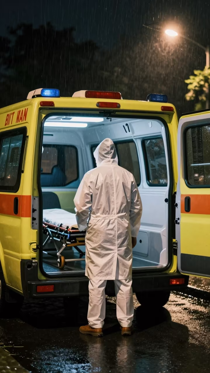 Monsoon Doctor at Ambulance Bay Sambhal in at an ambulance bay near Sambhal