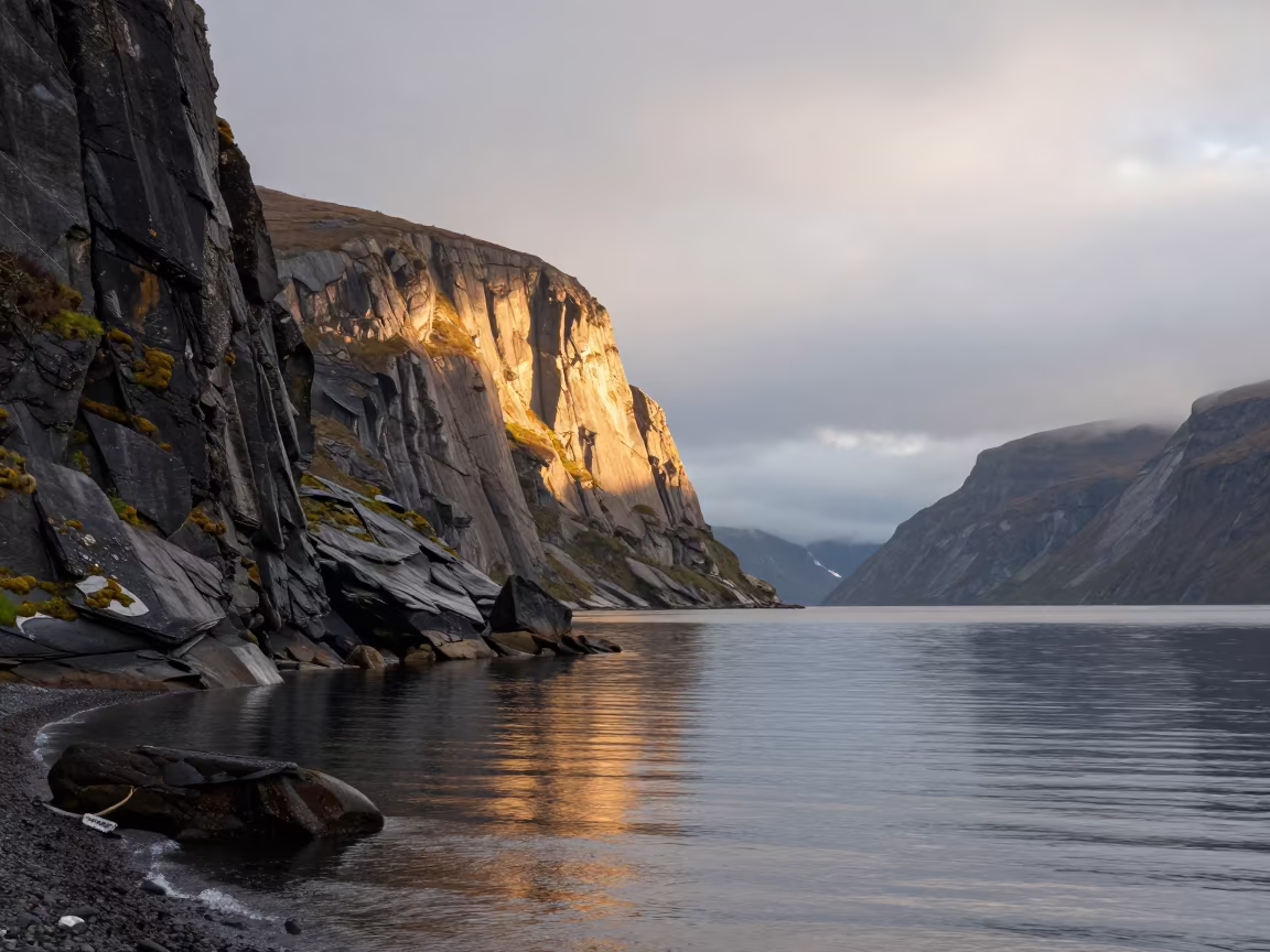 Monsoon Fjord Shoreline Morning Reflections in along a wave-cut shoreline near Arua