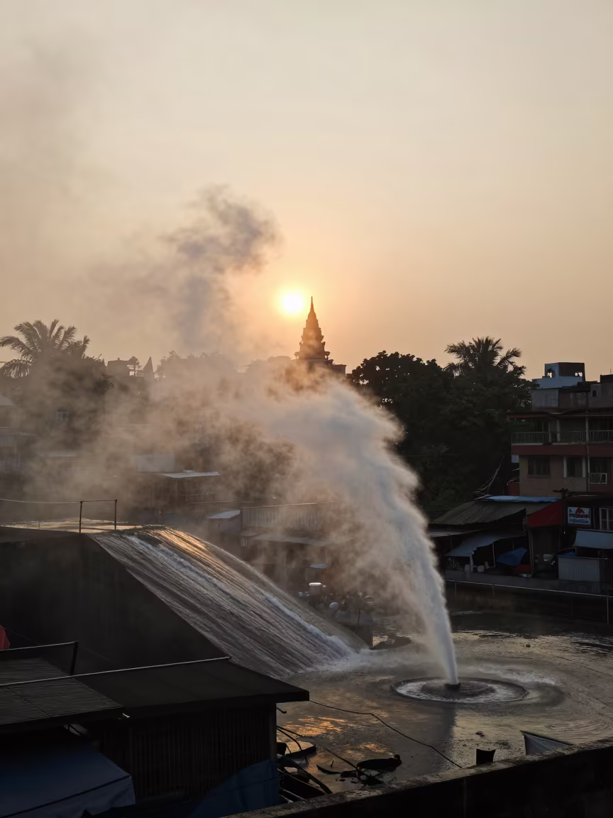 Monsoon Geyser Silhouette Sunset Mumbai in near Chor Bazaar, Mumbai