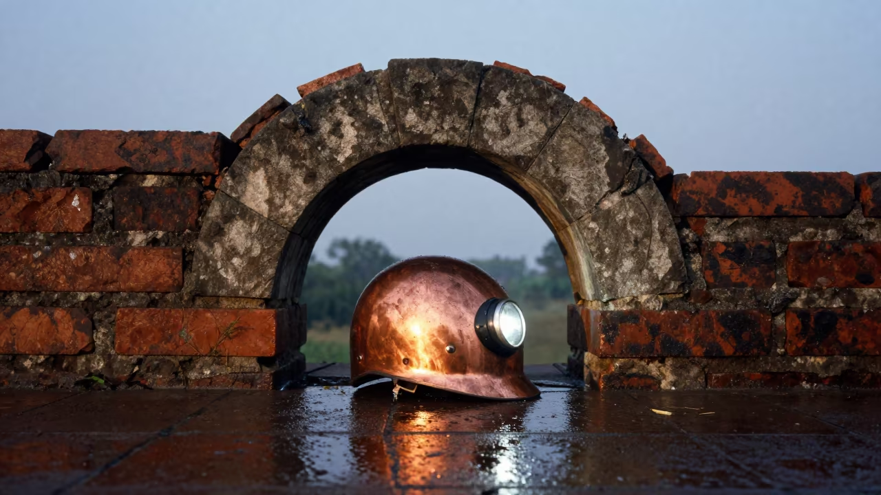 Monsoon Glow on Wet Brick Jharkhand Arch in beneath a broken stone arch in Jharkhand