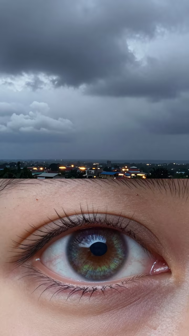 Monsoon Iris Near Maroua with Distant Town Glow in near Maroua