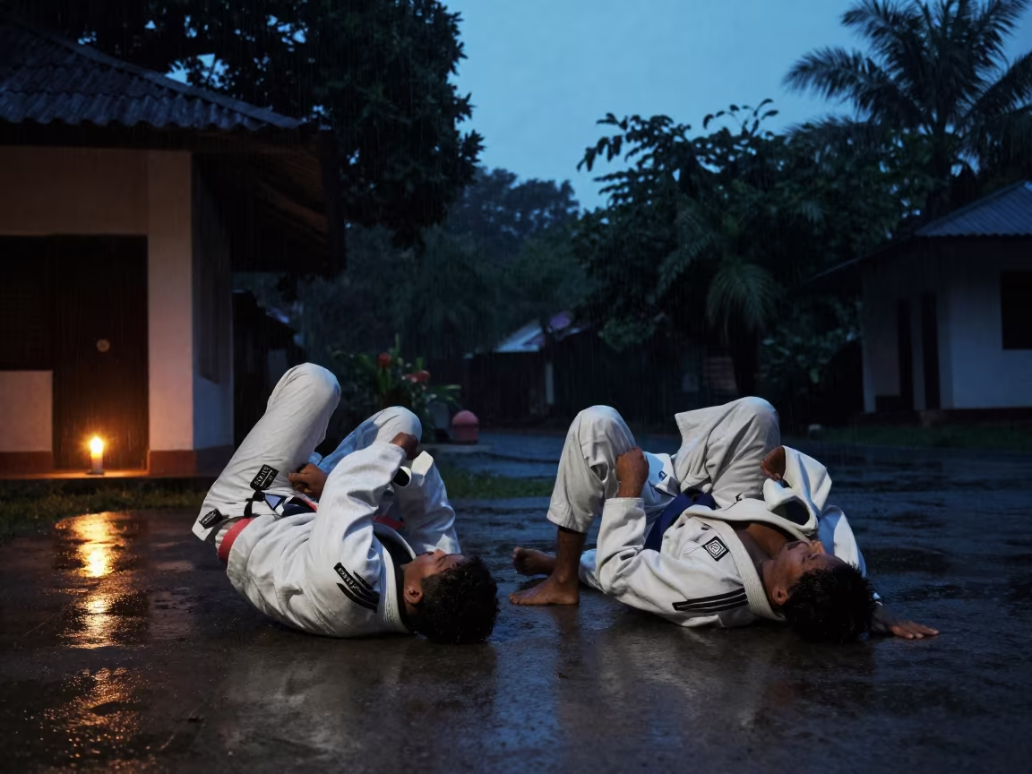 Monsoon Jiu-Jitsu Triangle Choke in Candlelight in near Colombo