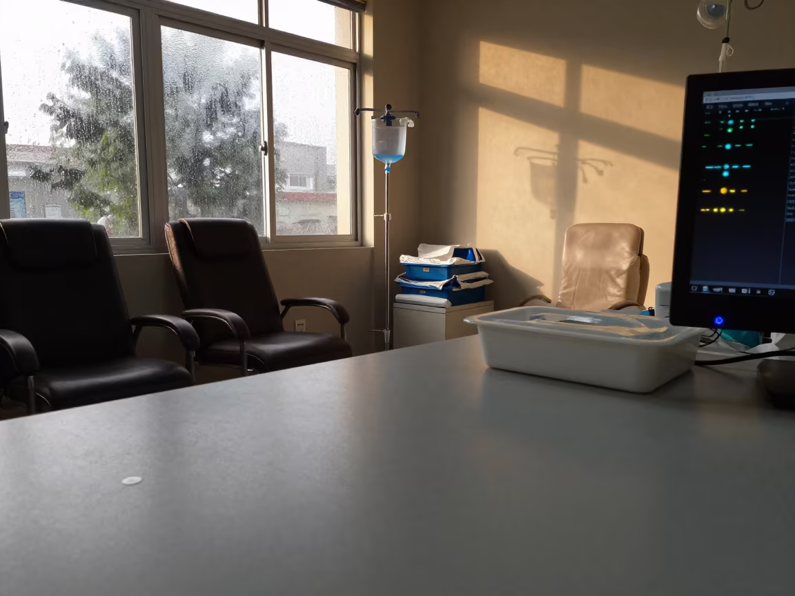 Monsoon Light on Bhopal Dialysis Work Surface in at a nurse station work surface in Bhopal