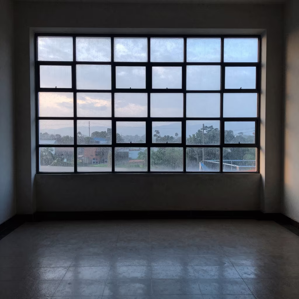 Monsoon Light on Tiled Grids in Matola Hall in inside a tiled stair hall in Matola