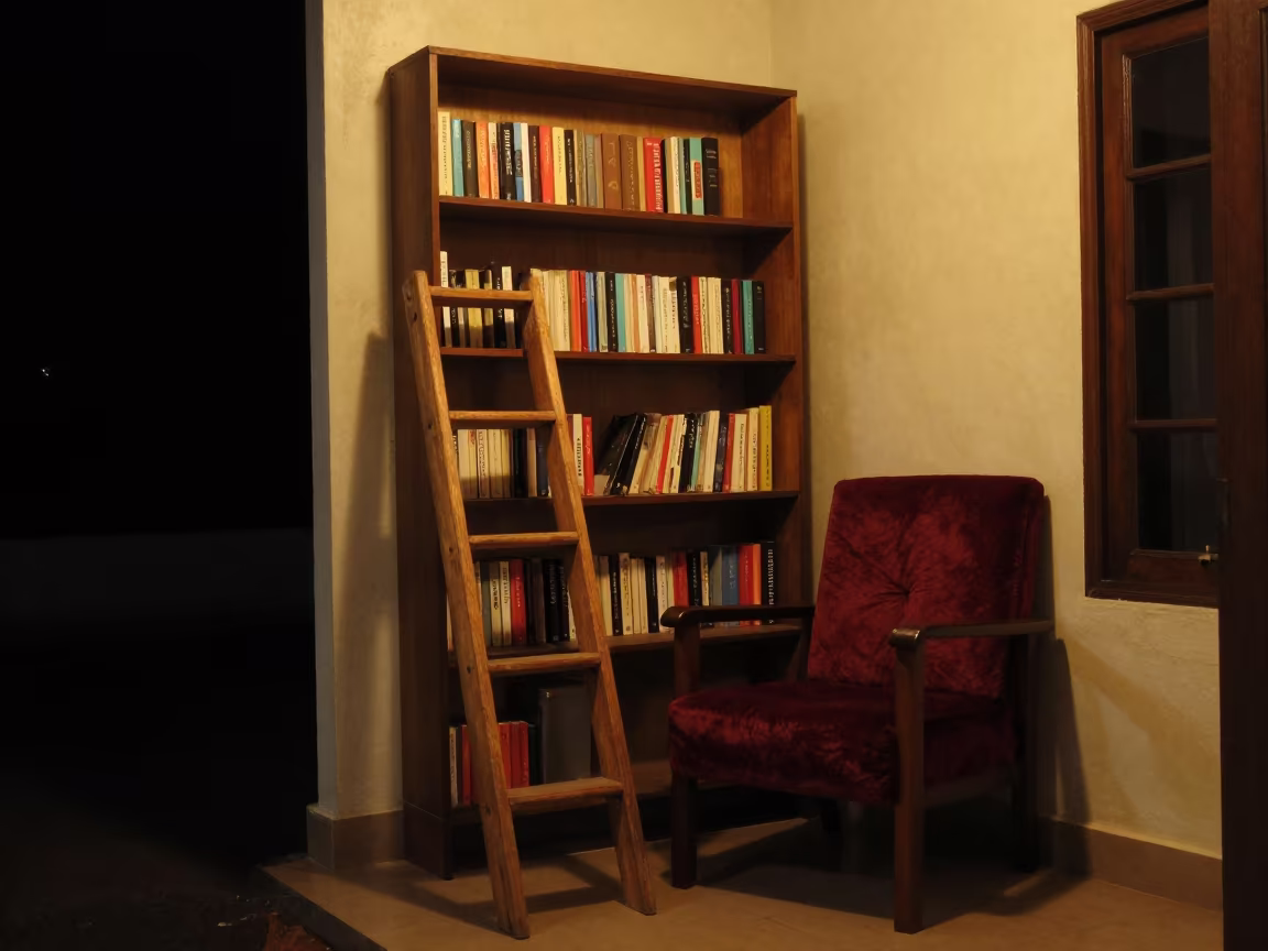 Monsoon Midnight Nook with Ladder and Chair in on a porch with a rocking chair near Visakhapatnam