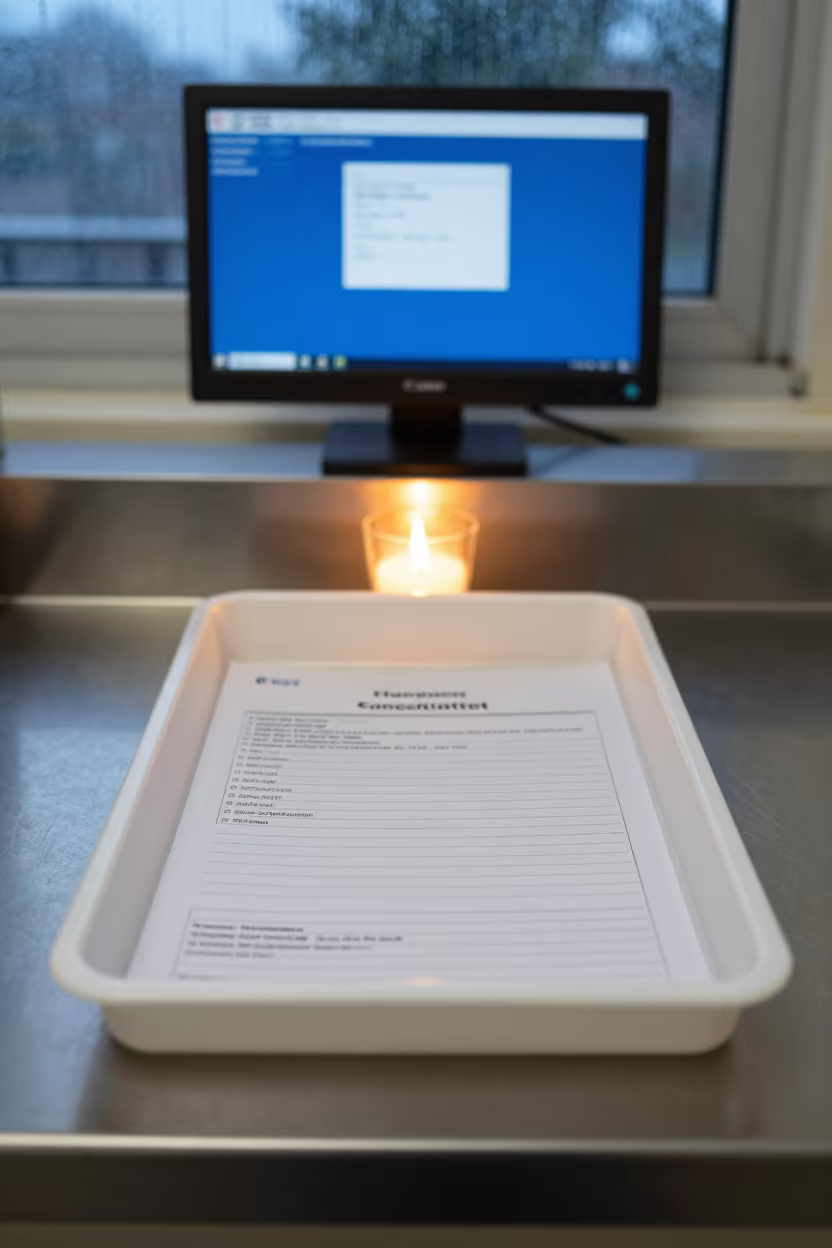 Monsoon Nurse Station Consent Tray in at a nurse station under monitor glow in Gurgaon