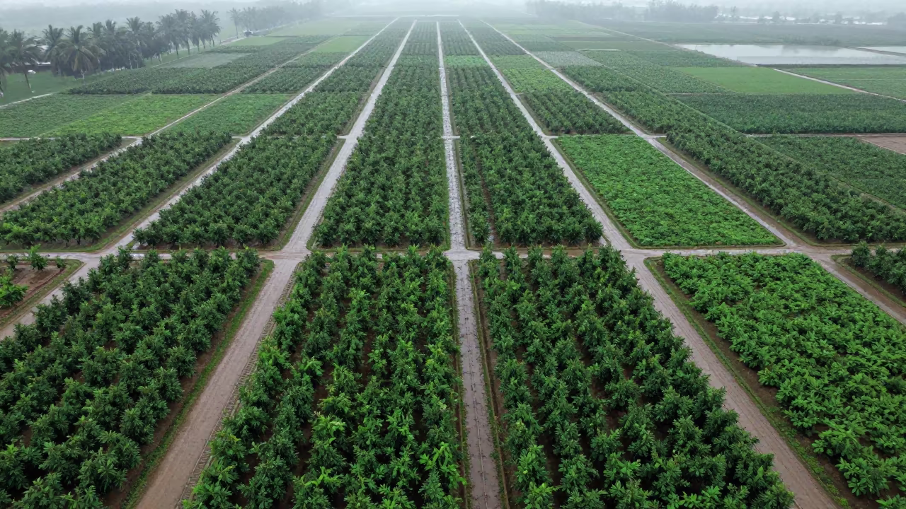 Monsoon Orchard Patterns Above Kamsar in high above irrigation geometry near Kamsar