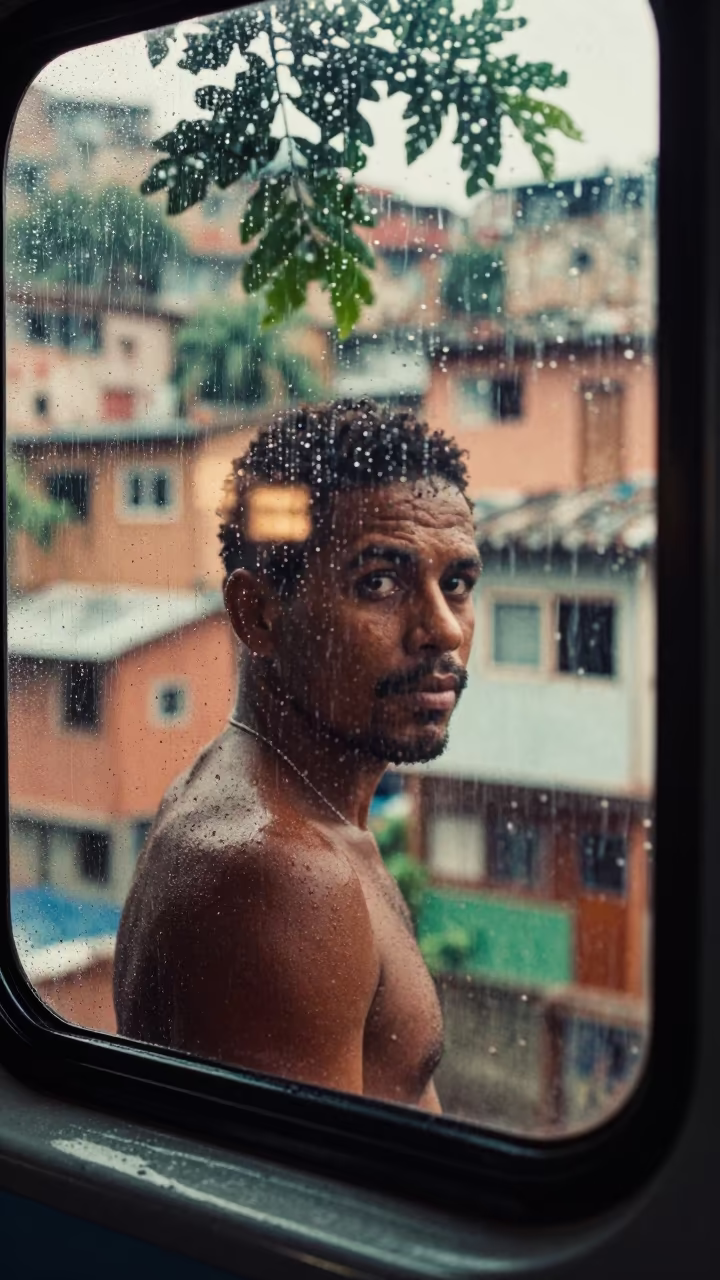 Monsoon Rain Portrait in Rocinha Rio in in Rocinha, Rio de Janeiro
