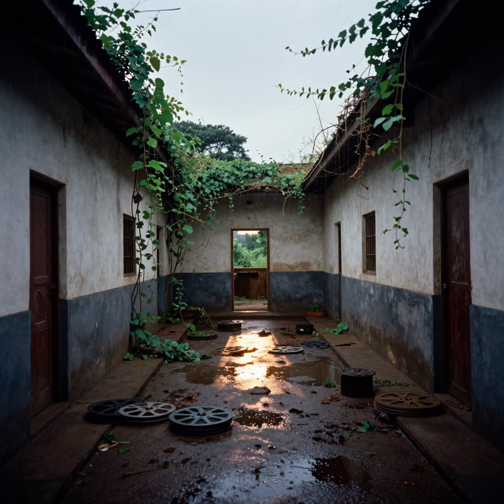 Monsoon Ruins Kenya Cinema Reels in along a vine-choked corridor in Kenya