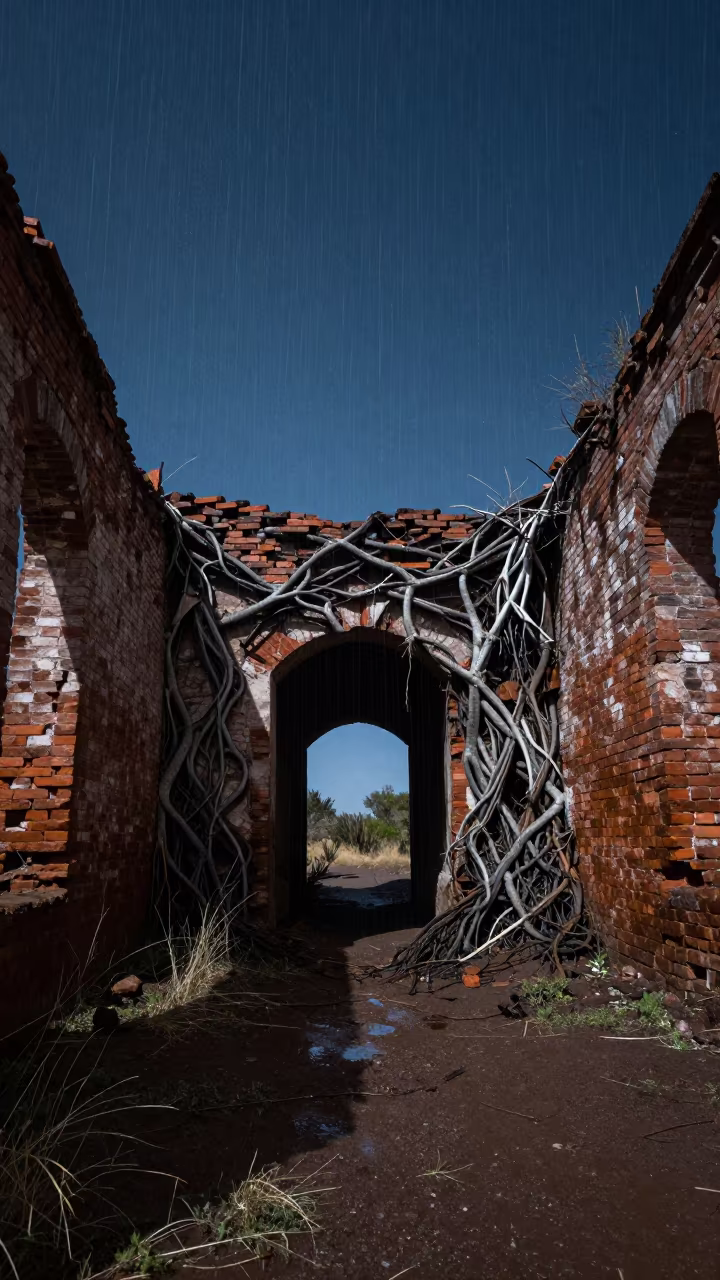 Monsoon Ruins Tunnel Mouth Uyuni Starlight in among collapsed cloisters near Uyuni