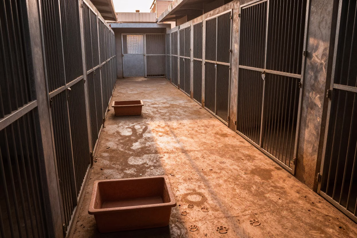 Monsoon Training Reset Clay Bin Abuja Kennel in in a boarding kennel corridor in Abuja