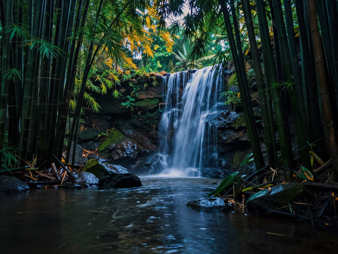 Monsoon Waterfalls in Bamboo Forest Jakarta in near Jakarta