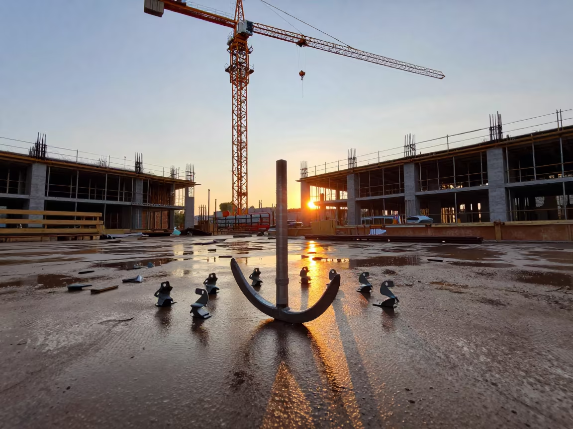 Montenegro Construction Anchor Kit Under Crane in beneath a tower crane on open ground in Montenegro