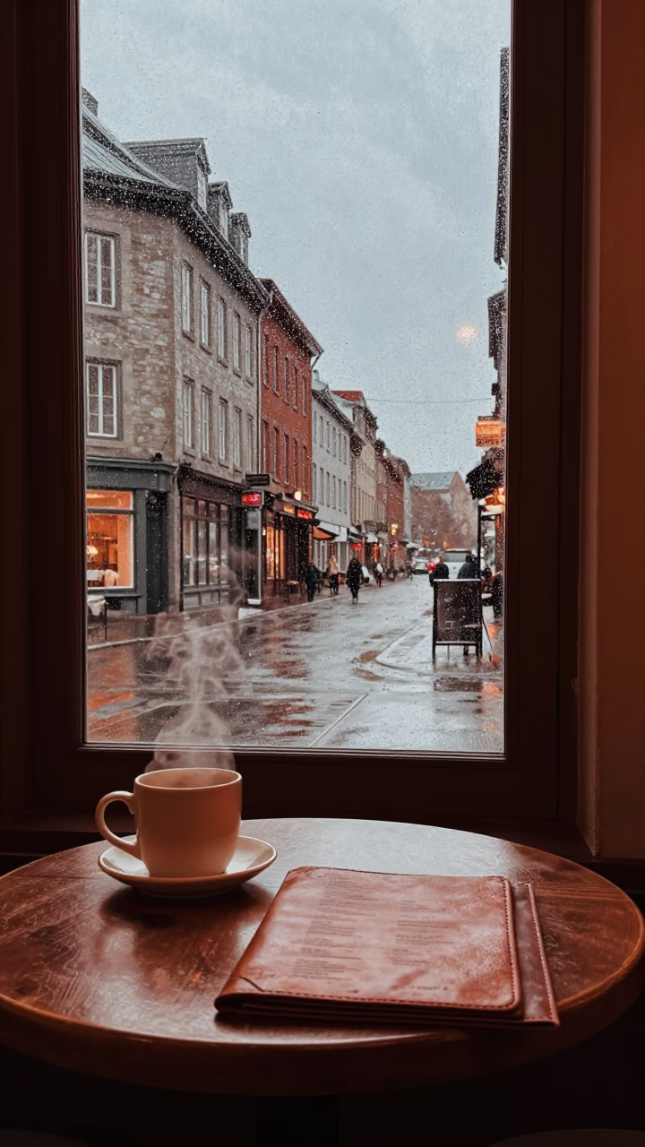 Montreal Cafe Interior Copper Dusk Light with Steam and Enamel Details in in Montreal, Quebec, Canada