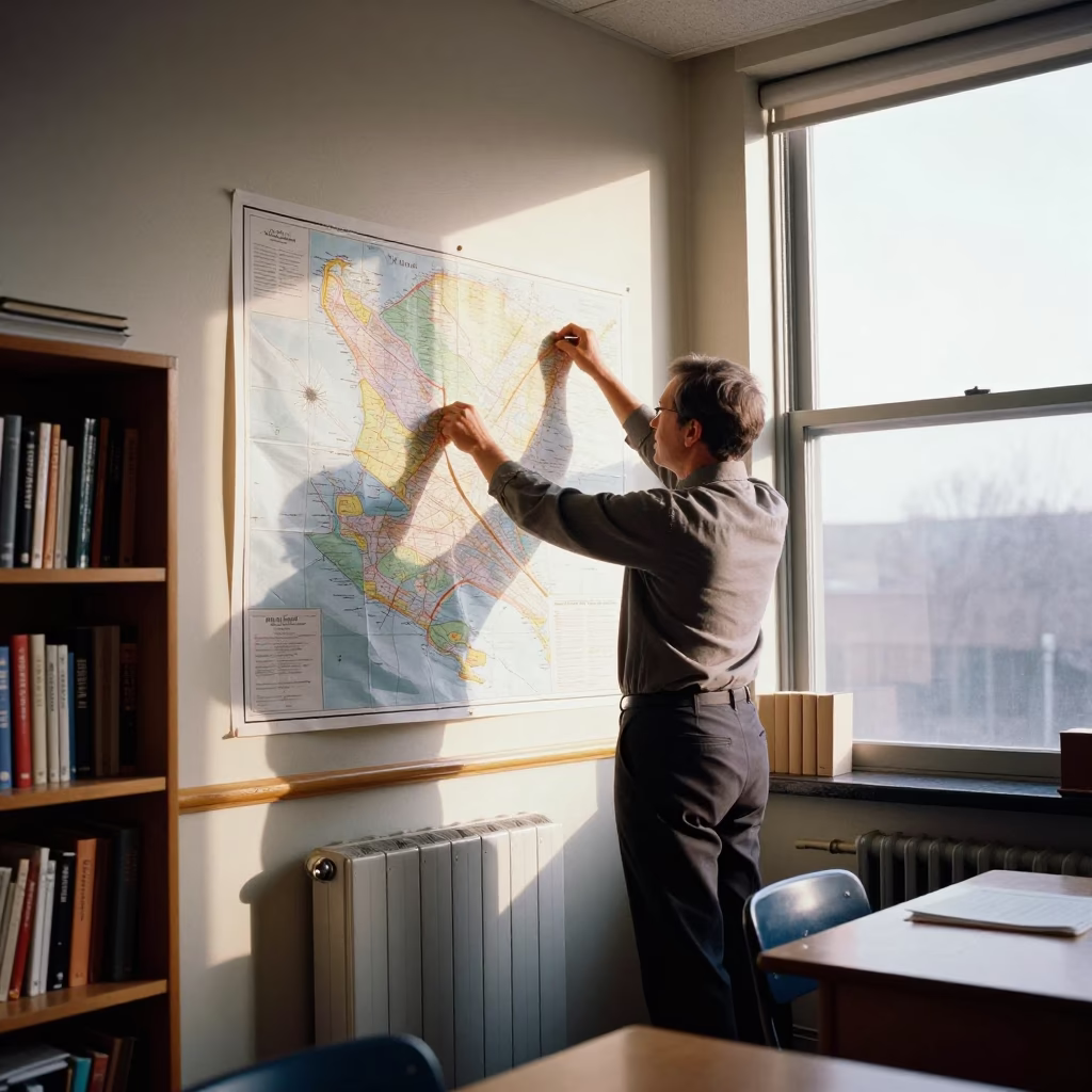 Montreal Classroom Late Morning Teacher Maps Radiator Bookshelf Atlases in in Montreal, Quebec, Canada