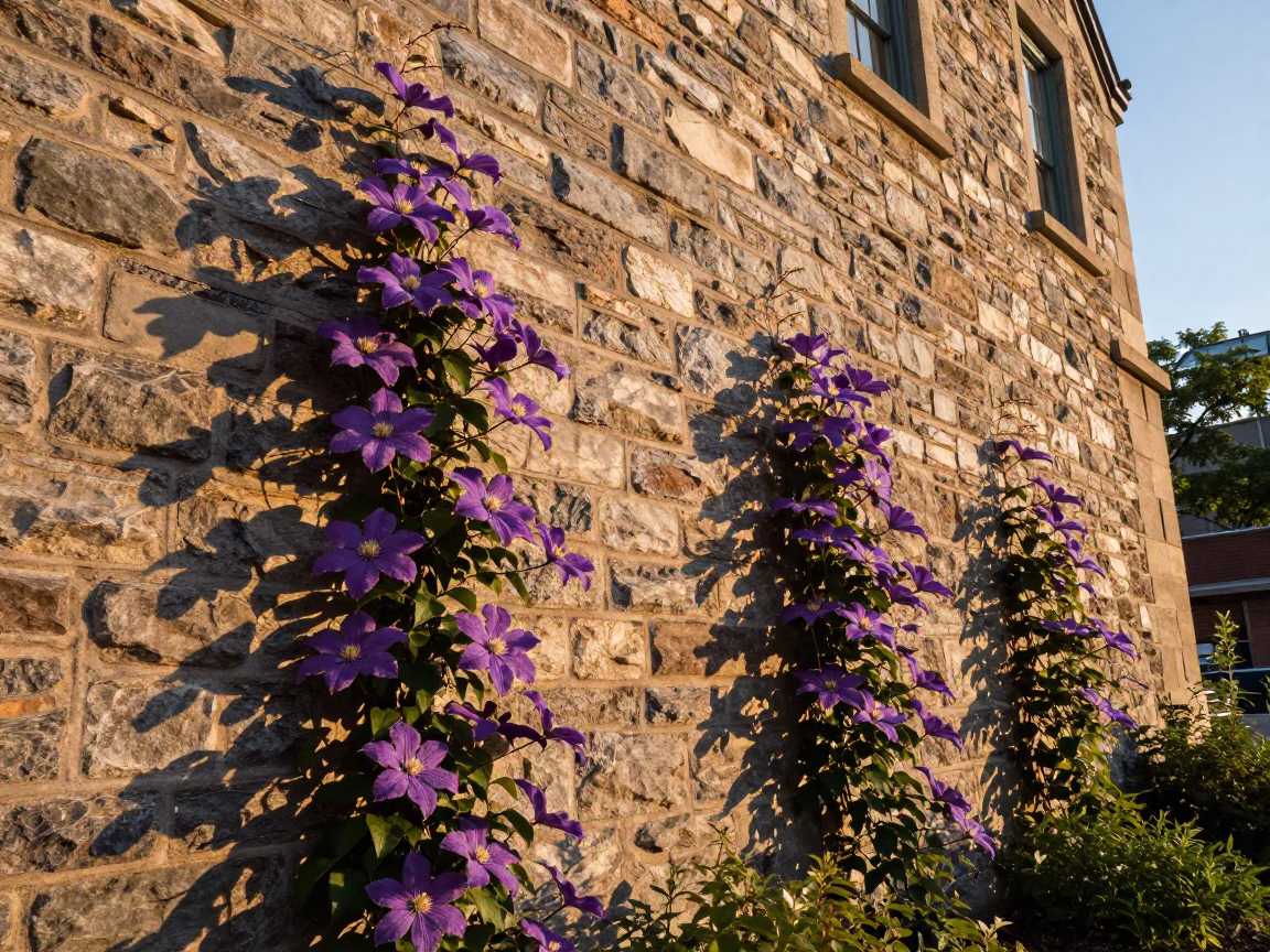 Montreal Clematis Vine at Golden Hour in in Montreal, Quebec, Canada