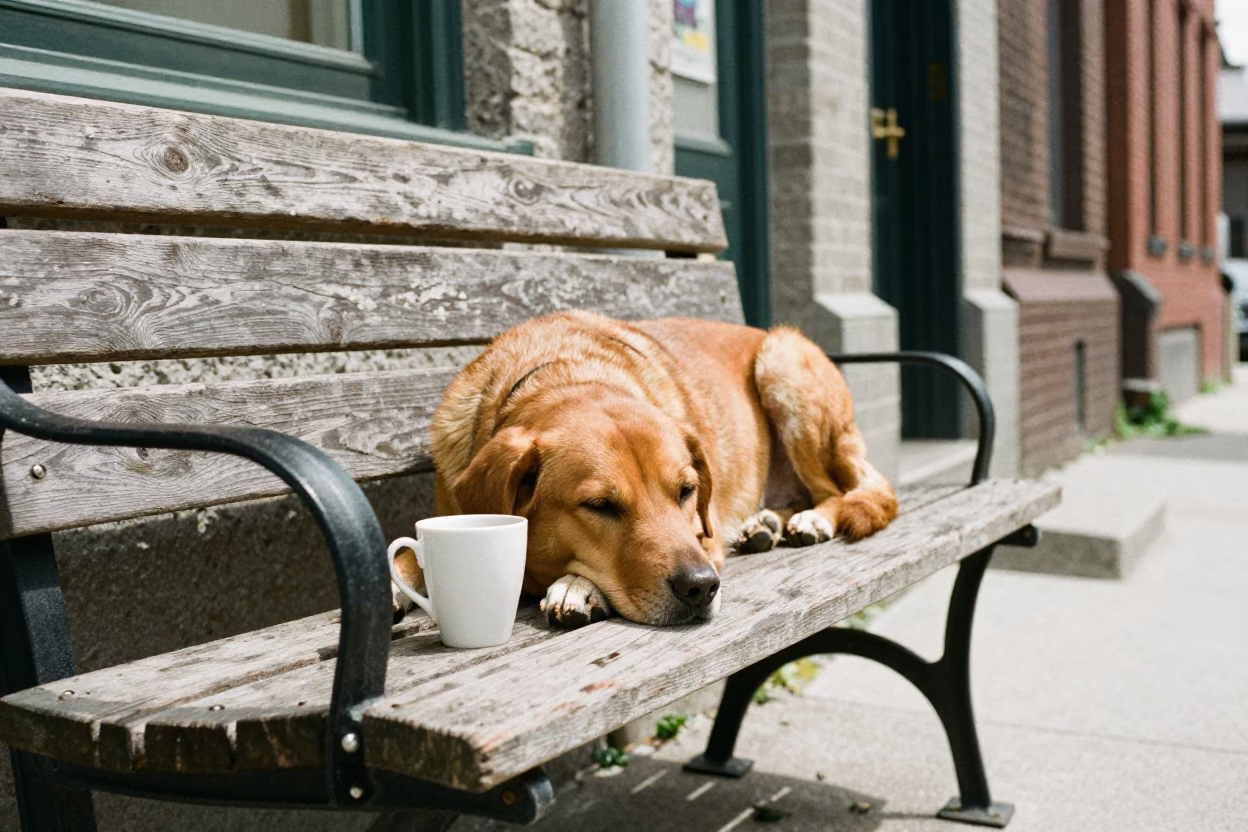 Montreal Dog at Flat Noon Light in in Montreal, Quebec, Canada