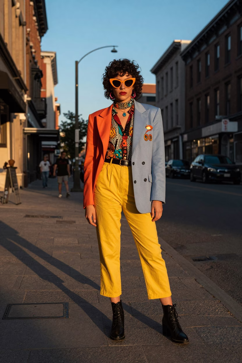 Montreal High Fashion Late Afternoon Street Style with Vintage Bakelite Telephone and Urban Architecture in in Montreal, Quebec, Canada