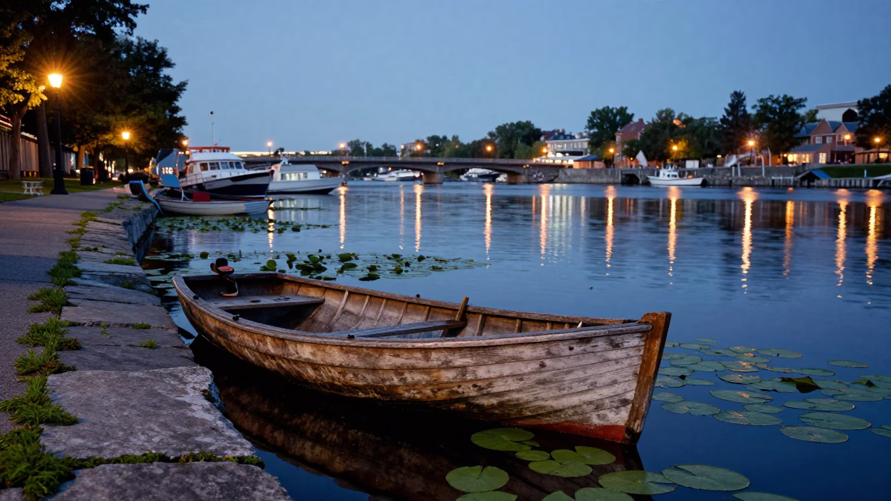 Montreal Old Port Rowboat at Twilight in in Montreal, Quebec, Canada