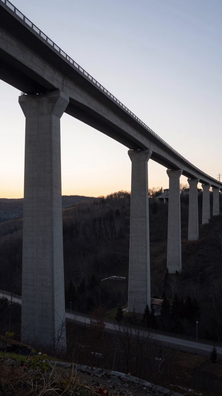 Montreal Quebec Canada Sunrise Concrete Viaduct Curving Across Valley Floor Morning Light in in Montreal, Quebec, Canada