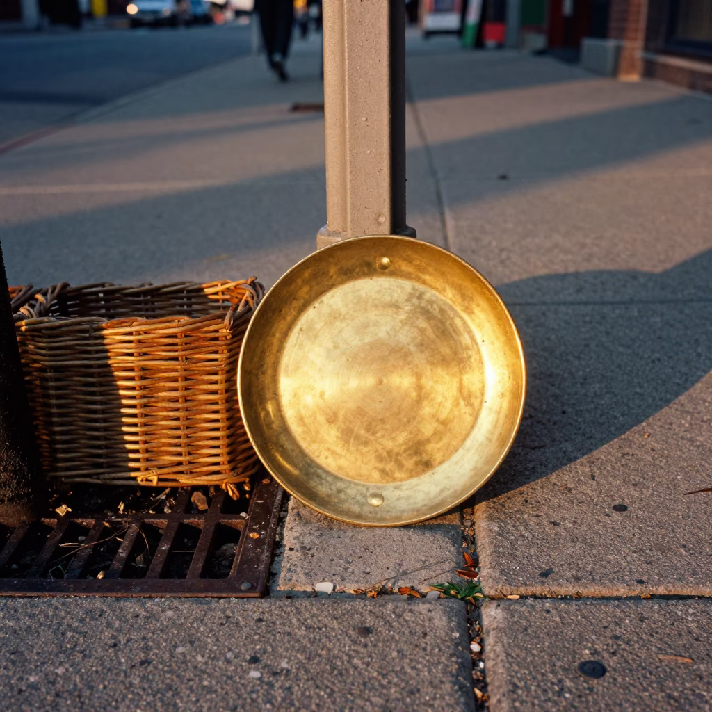 Montreal Quebec Sunset Street Scene with Brass Plate and Wicker Shadow in in Montreal, Quebec, Canada
