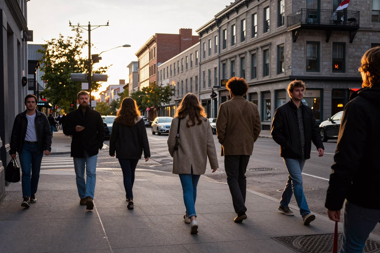 Montreal Street Corner at Golden Hour in in Montreal, Quebec, Canada