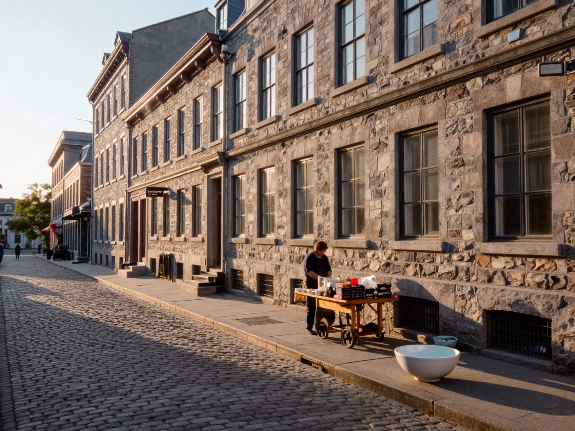 Montreal Street Scene After Sunrise With Ceramic Bowl And Shirt Hanger in in Montreal, Quebec, Canada