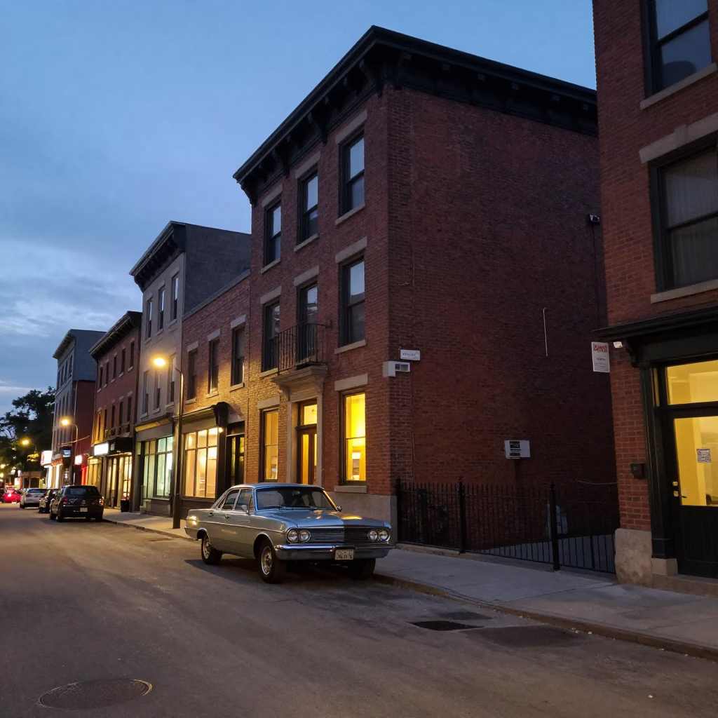 Montreal Street Scene at Dusk with Vintage 1960s Atmosphere and Local Life in in Montreal, Quebec, Canada