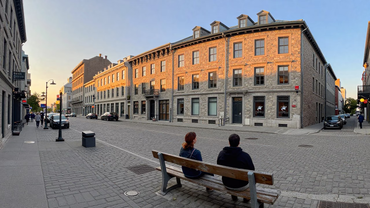 Montreal Street Scene at Golden Hour in in Montreal, Quebec, Canada