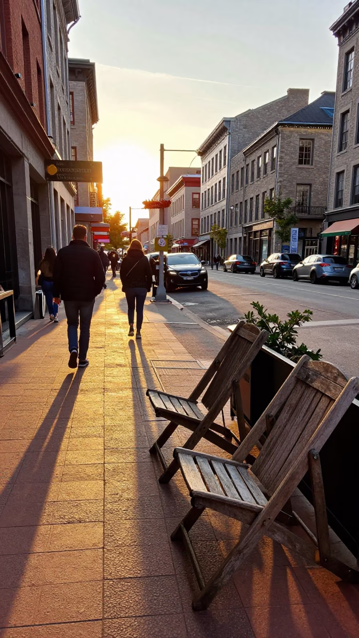 Montreal Street Scene at Golden Hour in in Montreal, Quebec, Canada