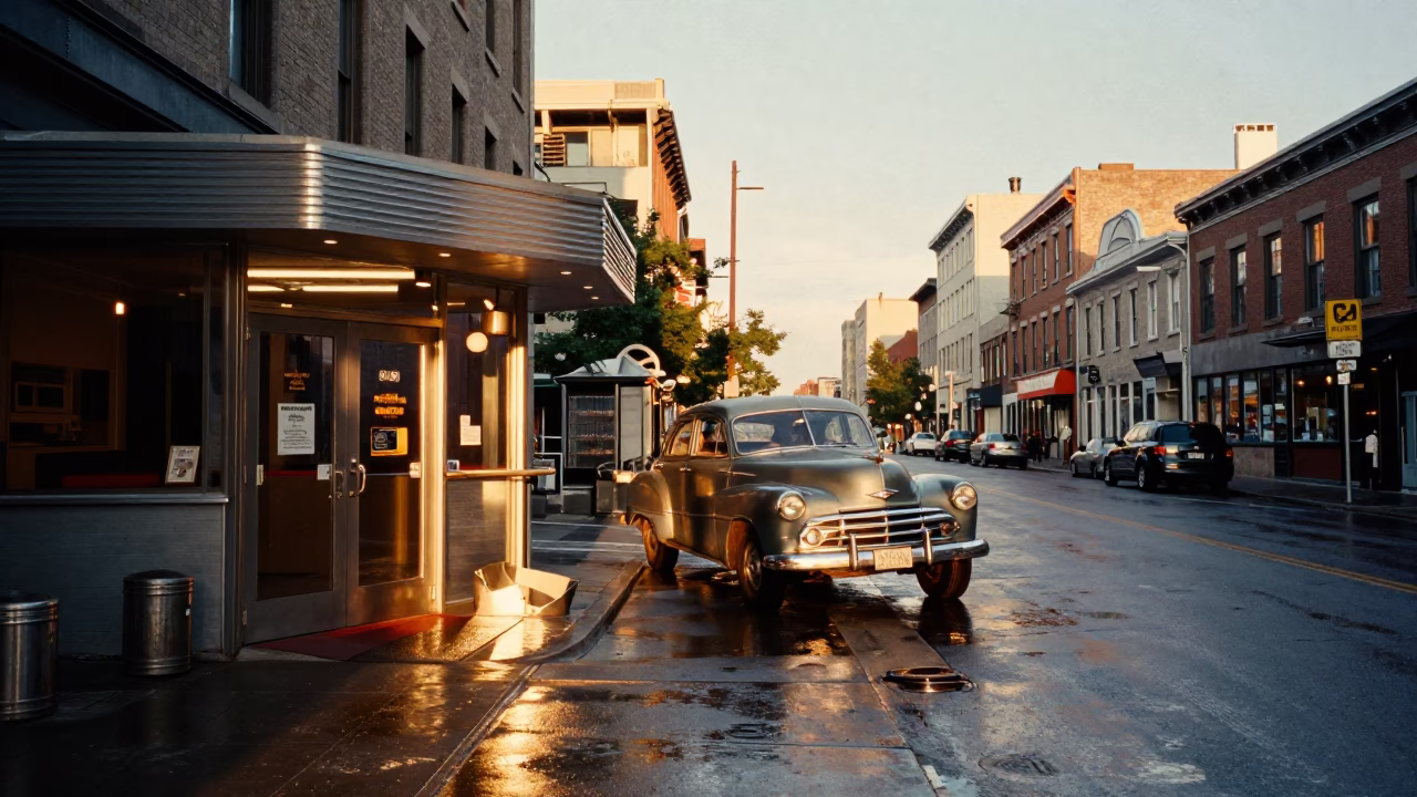 Montreal Street Scene Late Afternoon Vintage Car and Urban Details in in Montreal, Quebec, Canada