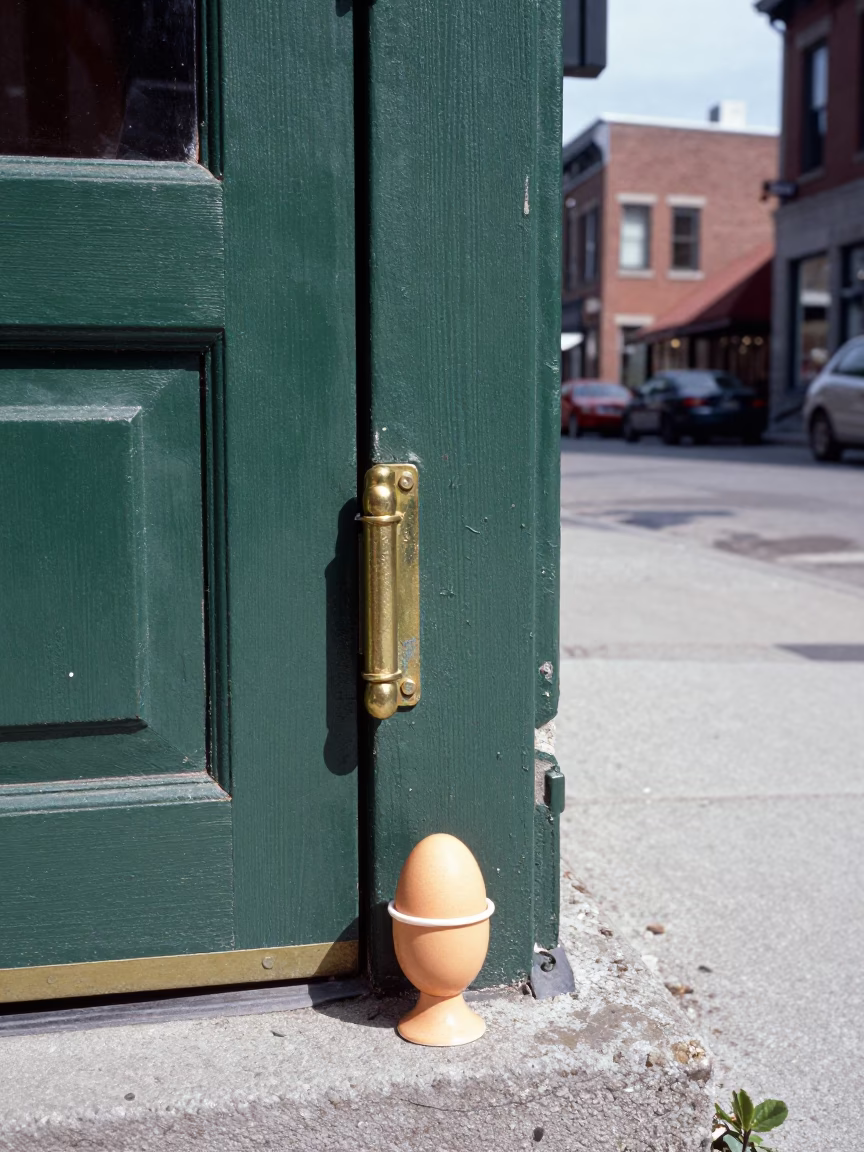 Montreal Street Scene with Egg Cup and Door Latch Under Noon Sun in in Montreal, Quebec, Canada