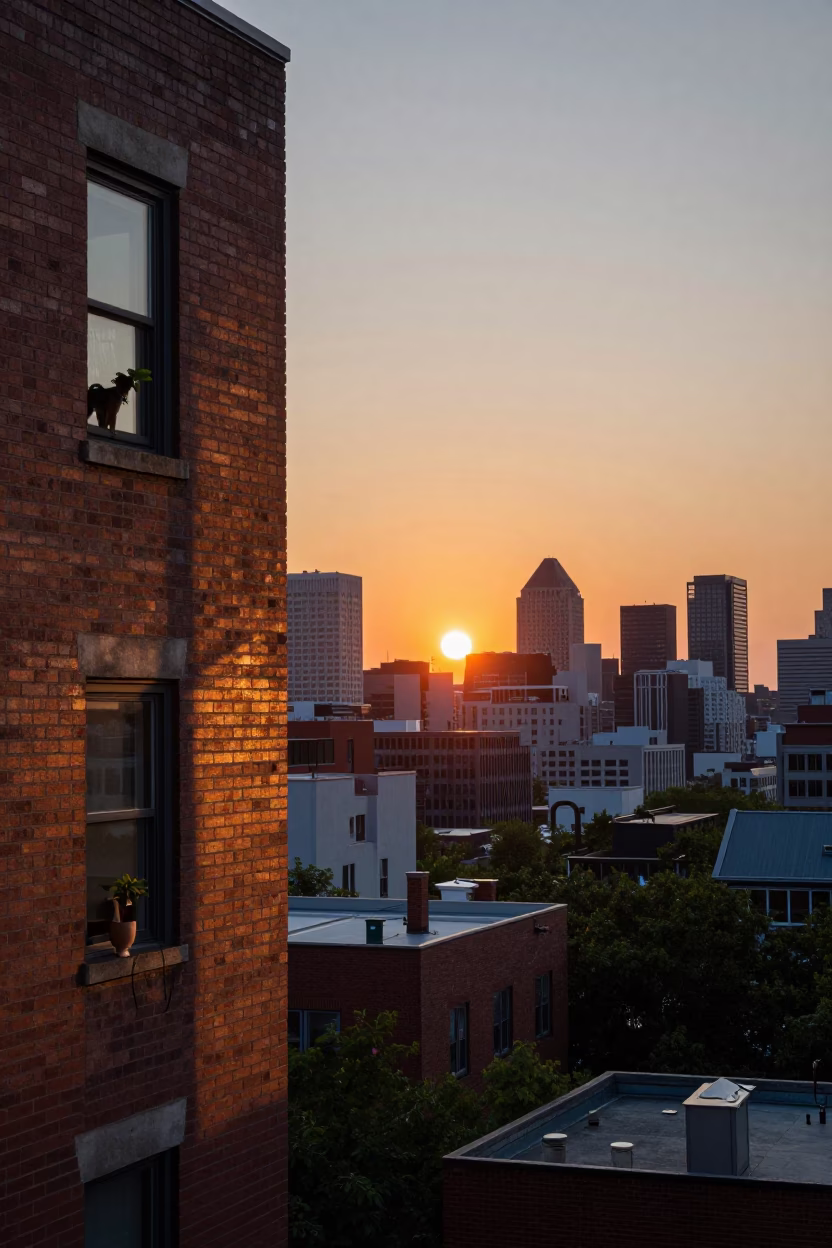 Montreal Sunset Light at As The Sun Drops Toward The Horizon in in Montreal, Quebec, Canada