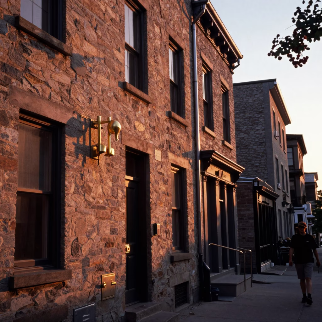 Montreal Sunset Street Scene with Brass Hardware and Berry Stain on Drawer in in Montreal, Quebec, Canada