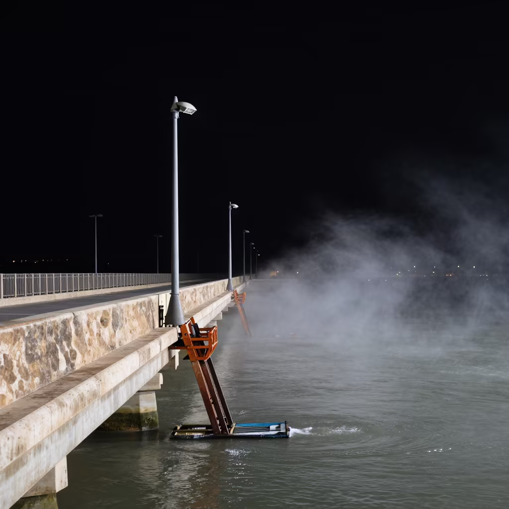 Moon Bridge Cradle Over Water Mist in beside a bridge pier above moving water near Malaga