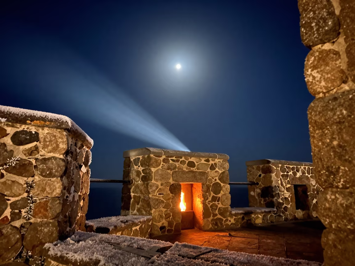 Moon Halo Glow Over Mauritania Breakwater in from a moonlit breakwater in Mauritania