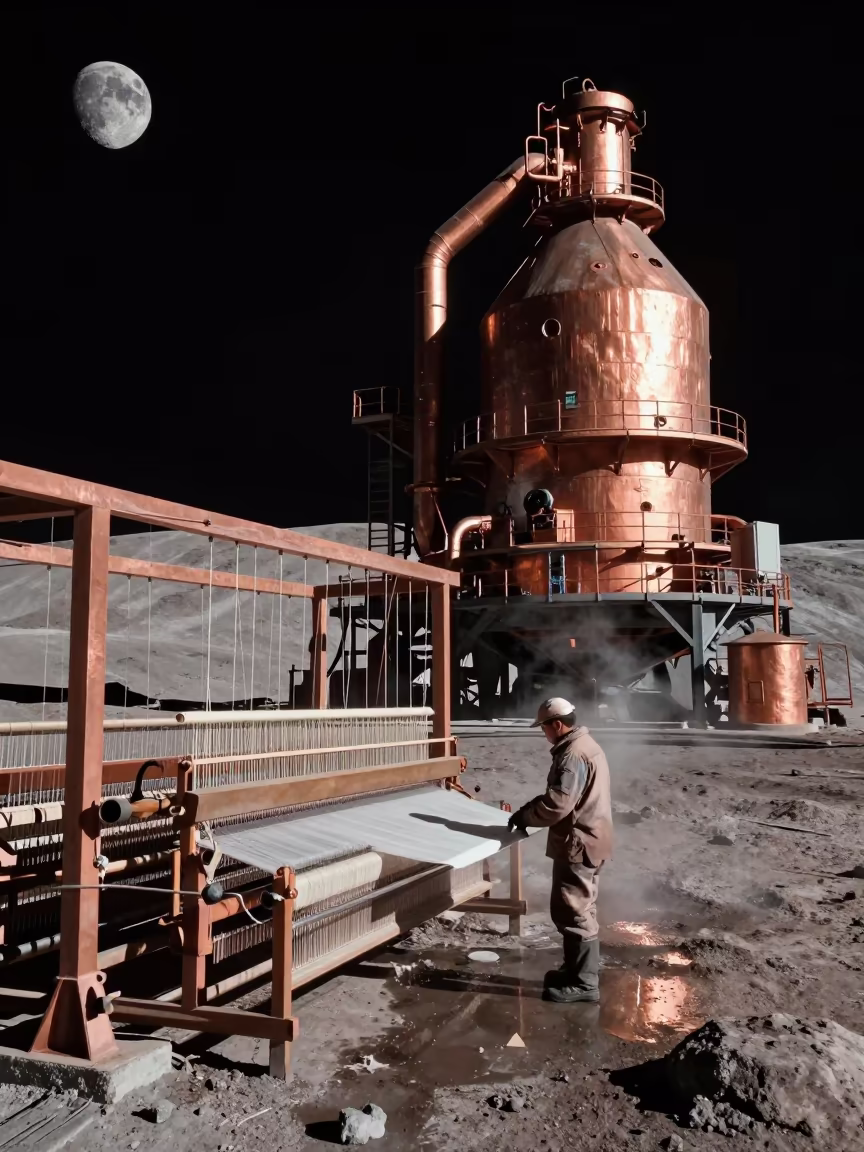 Moon Loom Worker in Copper Dusk in beside a blast furnace near Kingston