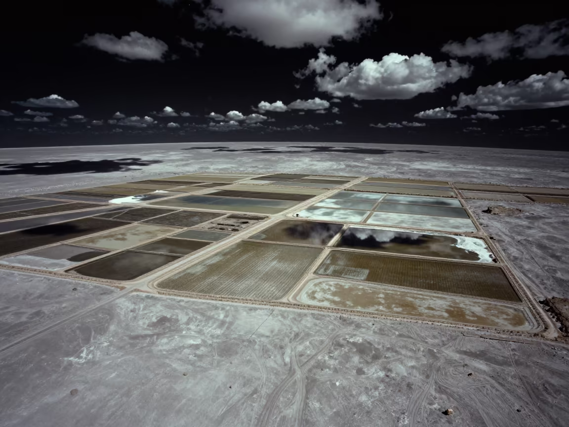 Moon Rice Paddies Under Black Sky in high over salt ponds and causeways in United Arab Emirates