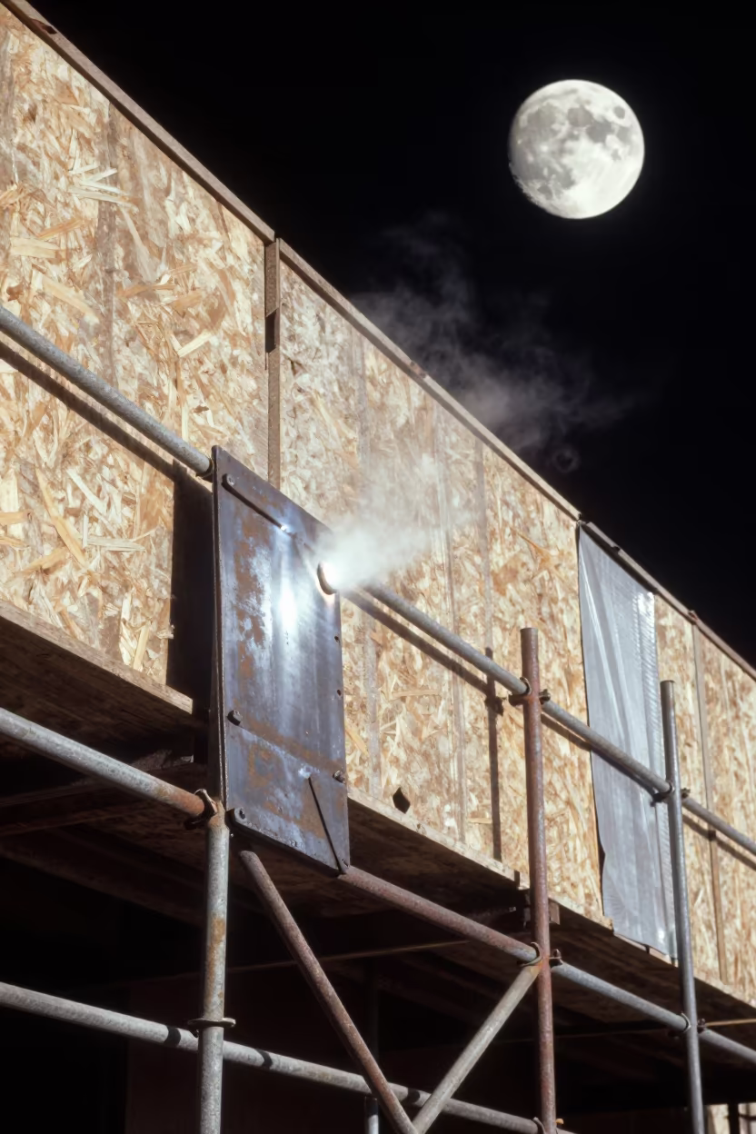 Moon Weld Test Sleeve Board in Construction Site in along a scaffolded facade near Aurangabad