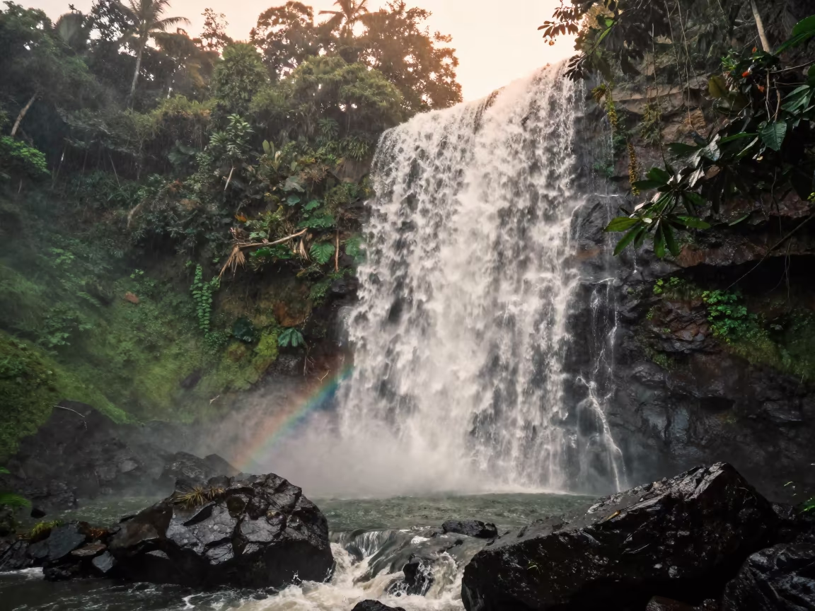 Moonbow Arc Over Kerala Waterfall in Mist in in Kerala