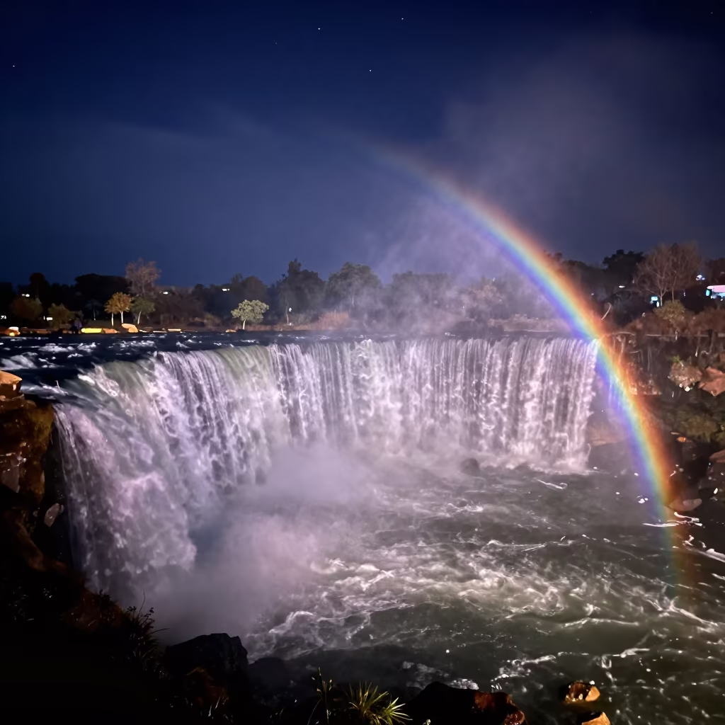 Moonbow Arc Over Waterfall Night Kathmandu in near Thamel, Kathmandu