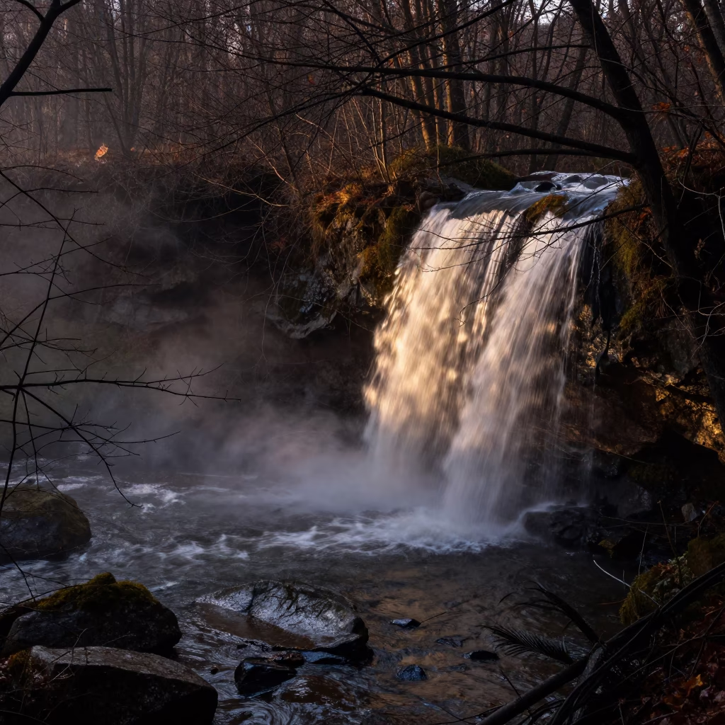 Moonbow Reflected in Mist Below Bucharest Falls in near Bucharest