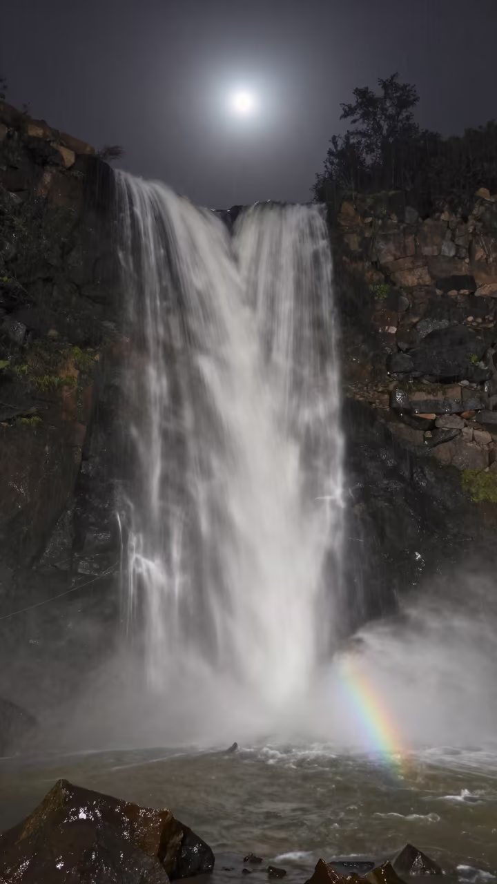 Moonbow Reflection in Mist Below Karachi Falls in near Karachi