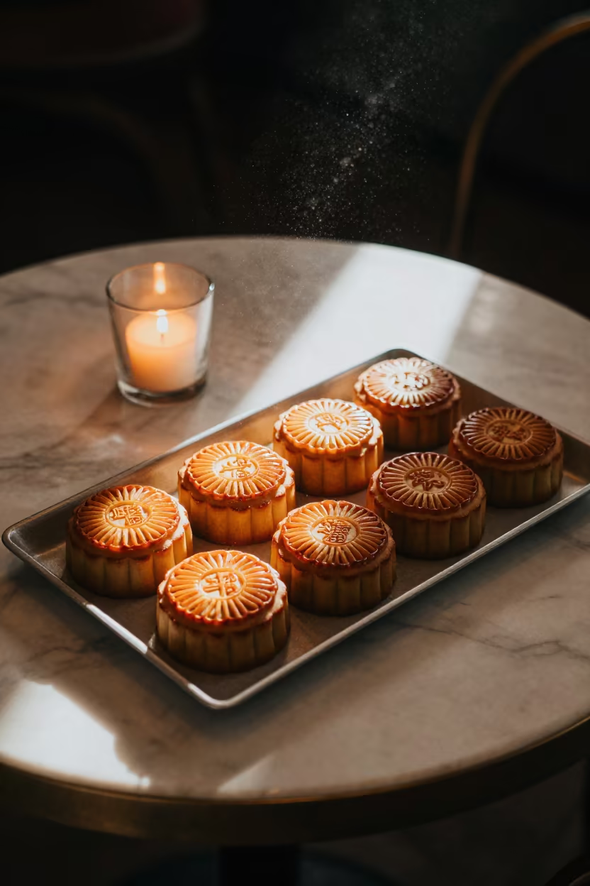 Mooncakes on Marble Table in Chlef Cafe in on a marble cafe table in Chlef