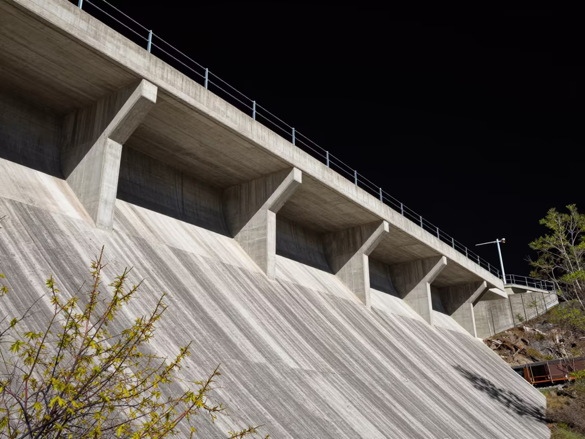 Moonlight Dam Spillway Shadow Flyover in along a dam spillway in United States
