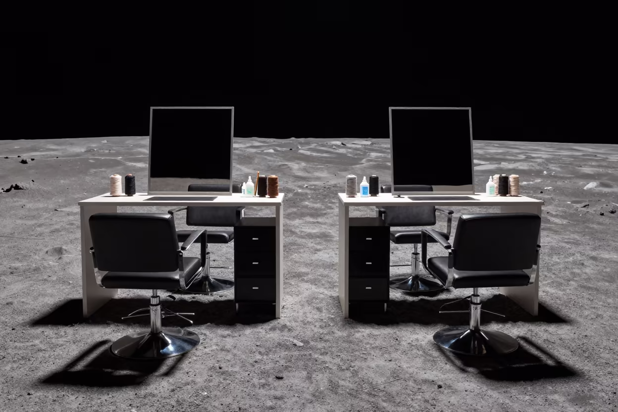 Moonlight Salon Threading Station with Thread Spools in inside a salon row in Santiago de Querétaro